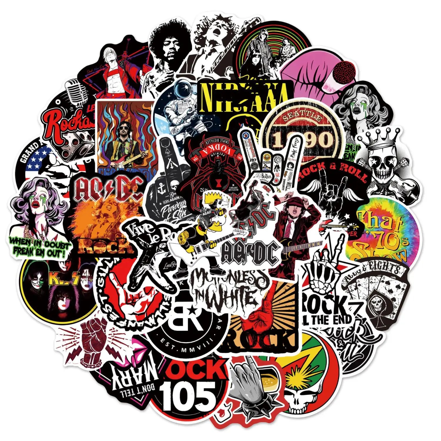 54Pcs Rock Stickers Music Retro Rock Band DIY Stickers Scrapbooking Phone Luggage Skateboard Waterproof Decals