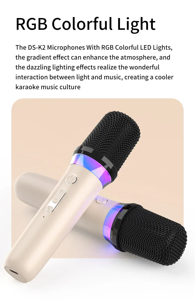 DS-K2 Karaoke Companion Bluetooth 5.3 Wireless Dynamic Microphones RGB Colorful Light Stereo DSP Mixer System For Wired Speaker