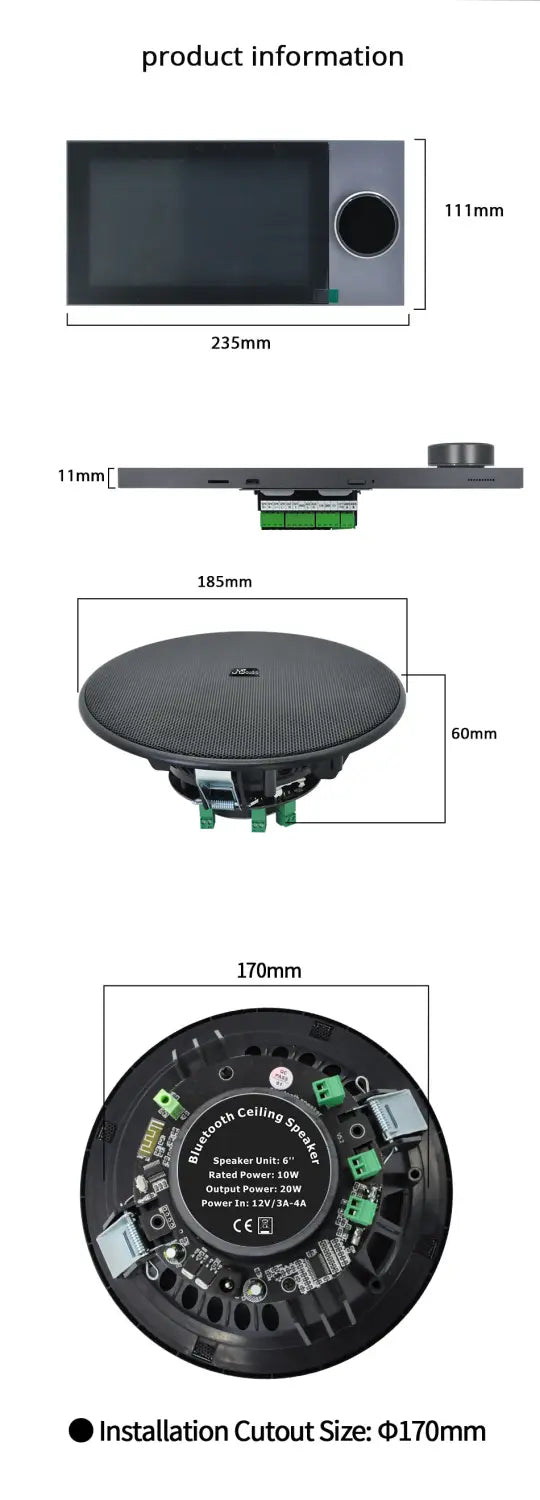 Audio Set Smart Home Theater TUYA Wall Sound Amplifier WiFi Touch Screen Android Power Amp Bluetooth 6’’’ Stereo Ceiling Speaker