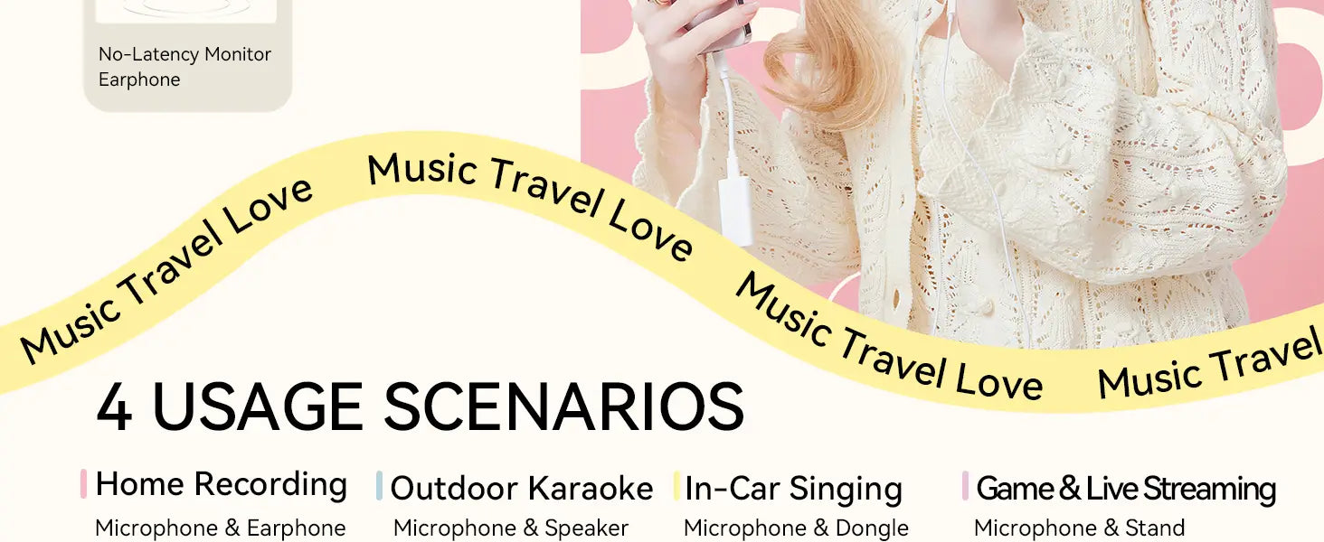 Sing & Record microphone with Earphone Feedback karaoke Mic Works with Spotify Smule YouTube,Apple Music TJ karaoke,Stingray