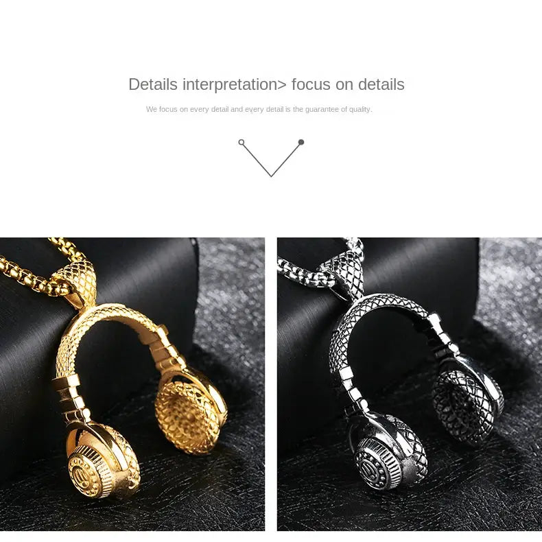 Rap Rock DJ Music Headphone Pendant Necklace for Women Man Stainless Steel Long Chain Hiphop Headset Jewelry Couple Accessories