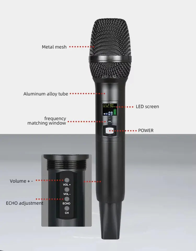Professional Wireless Infrared Frequency-Matching Microphone with DSP Reverb & Feedback Suppression for Home Karaoke Singing