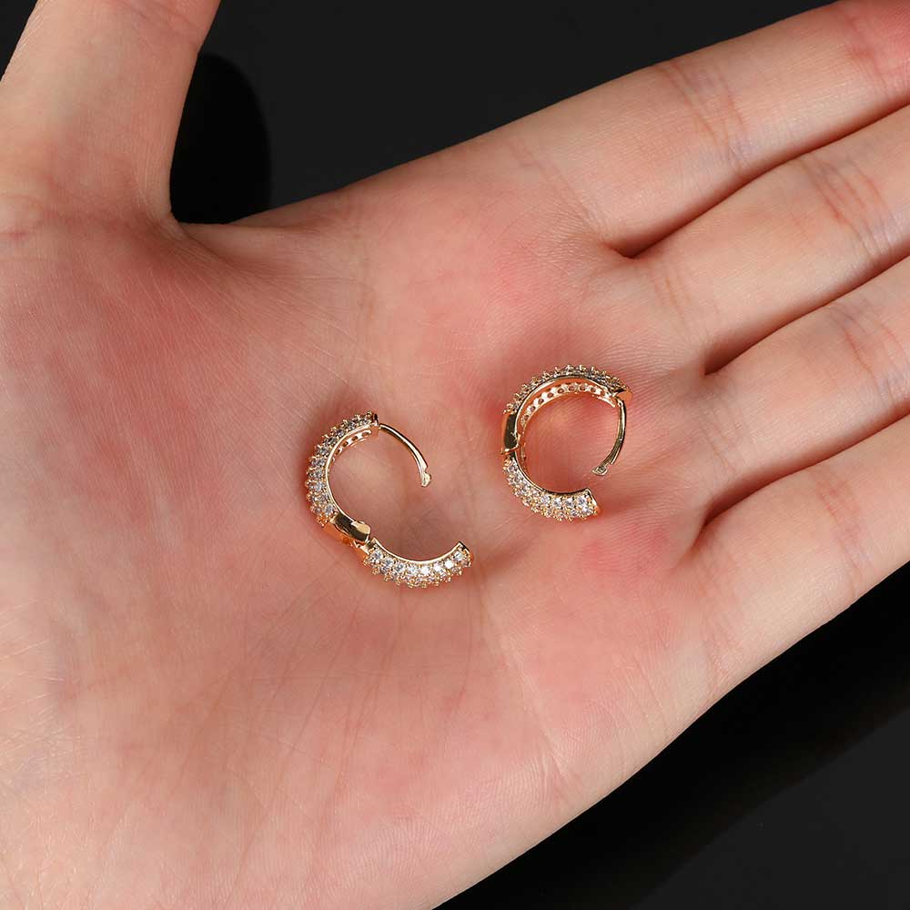 Simple Fine Jewelry Earrings Personality Micro Insert Zirconia Earrings Hip Hop Geometric Ice Out Hoop Earrings Men