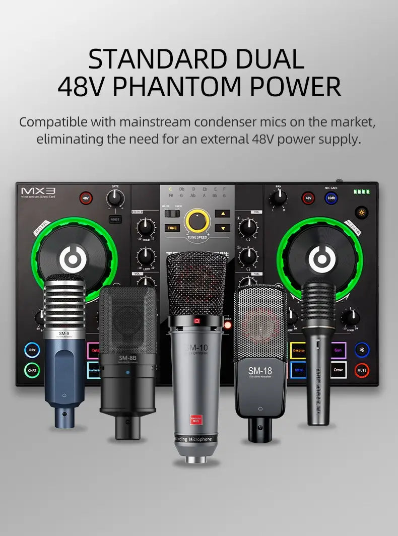 Original Takstar MX3 Mixer Webcast Sound Card Mixing Console Podcast Studio For Karaoke Webcast Recording Live Streaming Guitar