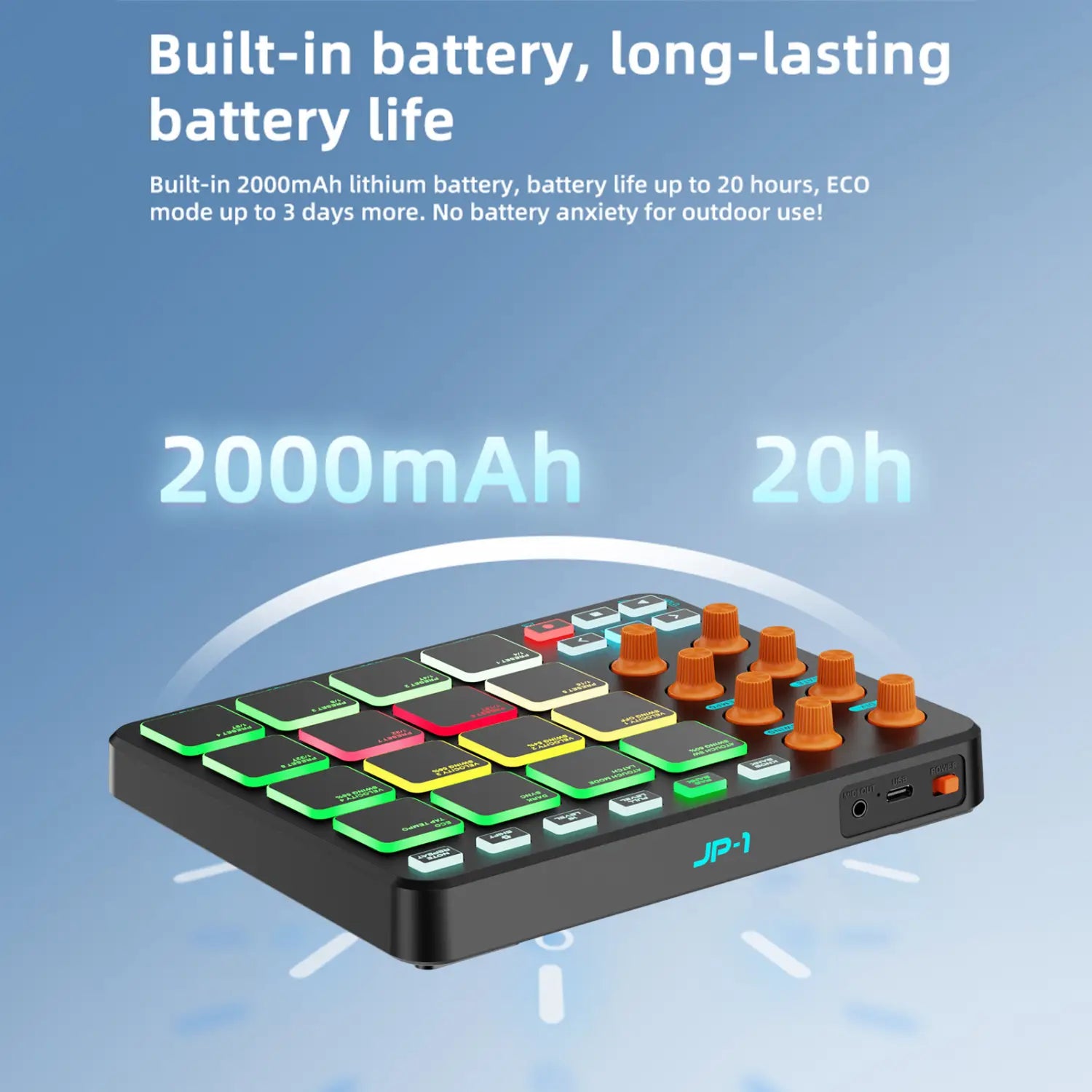 MIDI Keyboard Pad 16 RGB Pads MIDI Controller Wireless 6 Customizable Buttons 8 Knobs Rechargeable For PC Mobile App Support