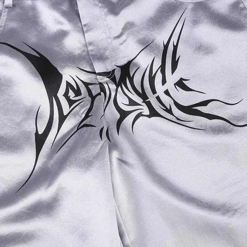 Hip Hop Women High Waist Wide Leg Pants Street Silver Dark Style Satin Pleated Casual Loose Slimming Dance Pants