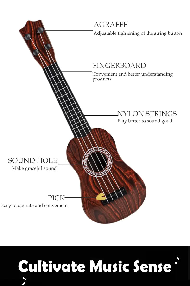 Toy Ukulele Classical Guitar Musical Instrument Kids Play Early Educational Learning Adjustable Atrings with Paddles 2 Colors