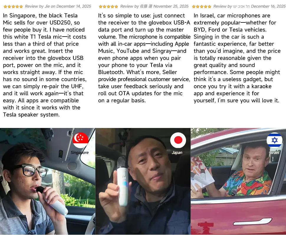 T1-테슬라 Car Karaoke Microphone 테슬라 Rechargeable Caraoke Mic with USB-A & USB-C Receiver Plug to Use，No Need Pair