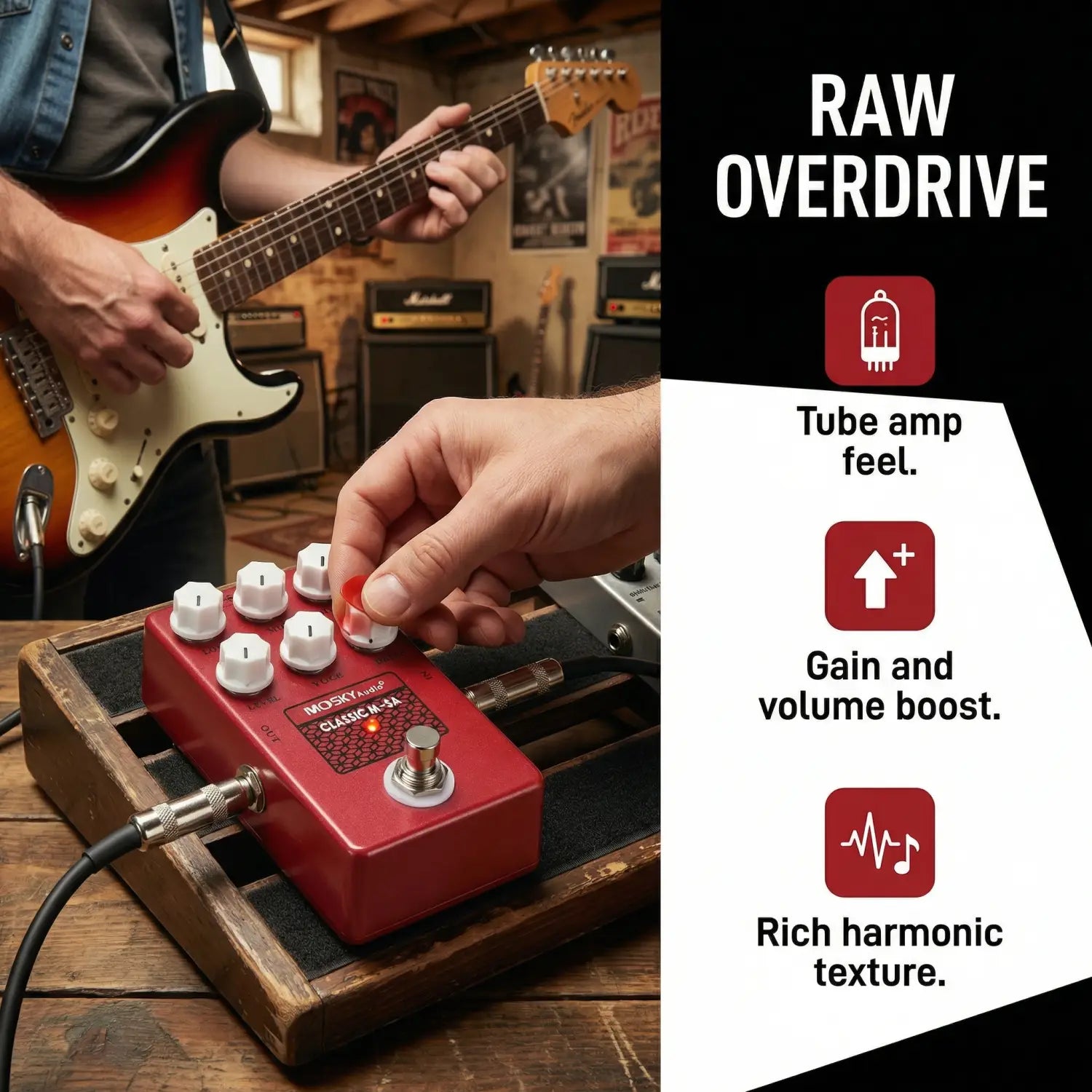 Moskyaudio M-Sa Guitar Effect Pedal Classic Speaker Simulation Tuner with Drive Voice Control Low High Mid Level Settings