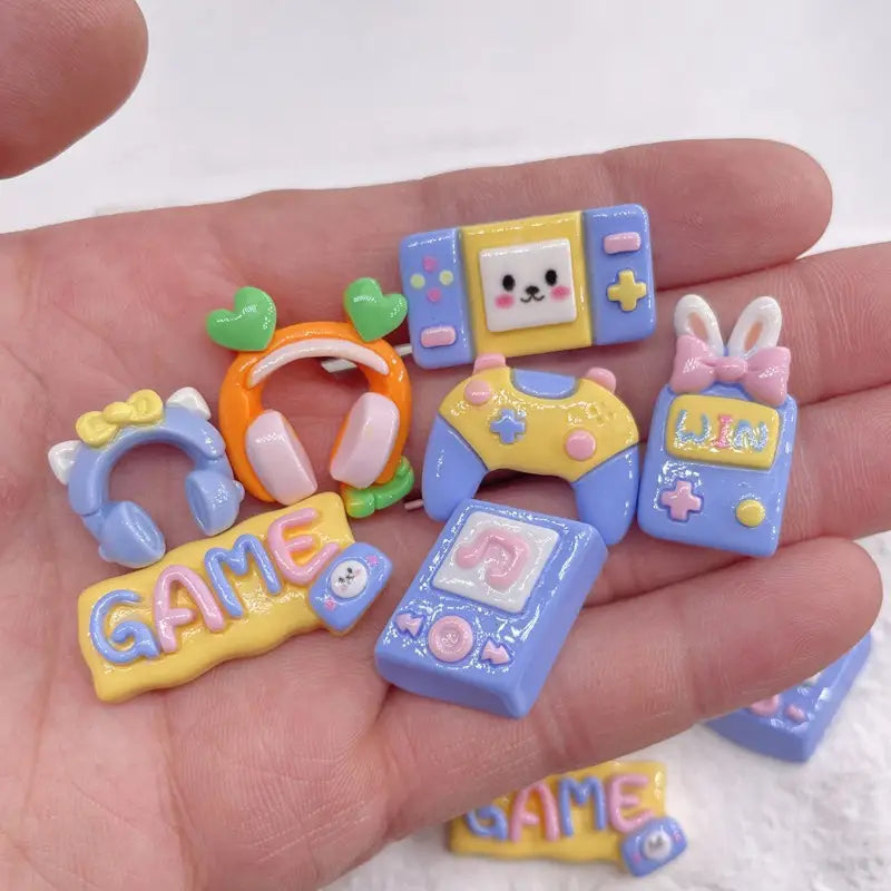 5pcs Cartoon Resin Game Controller Music Phone Resin Cabochon Phone Case Deco Parts Character DIY Hair Bows Accessories