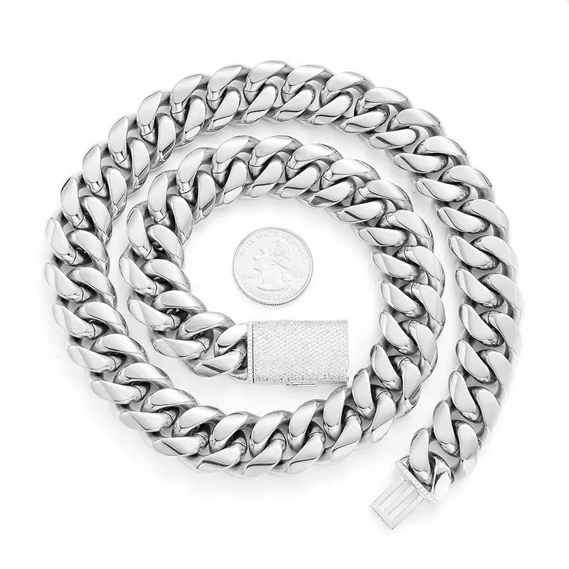 12/14/18/20/22mm Big Heavy Solid Stainless Steel Cuban Miami Link Chain Necklaces for Men Hip Hop Bling Iced out Rapper Jewelry