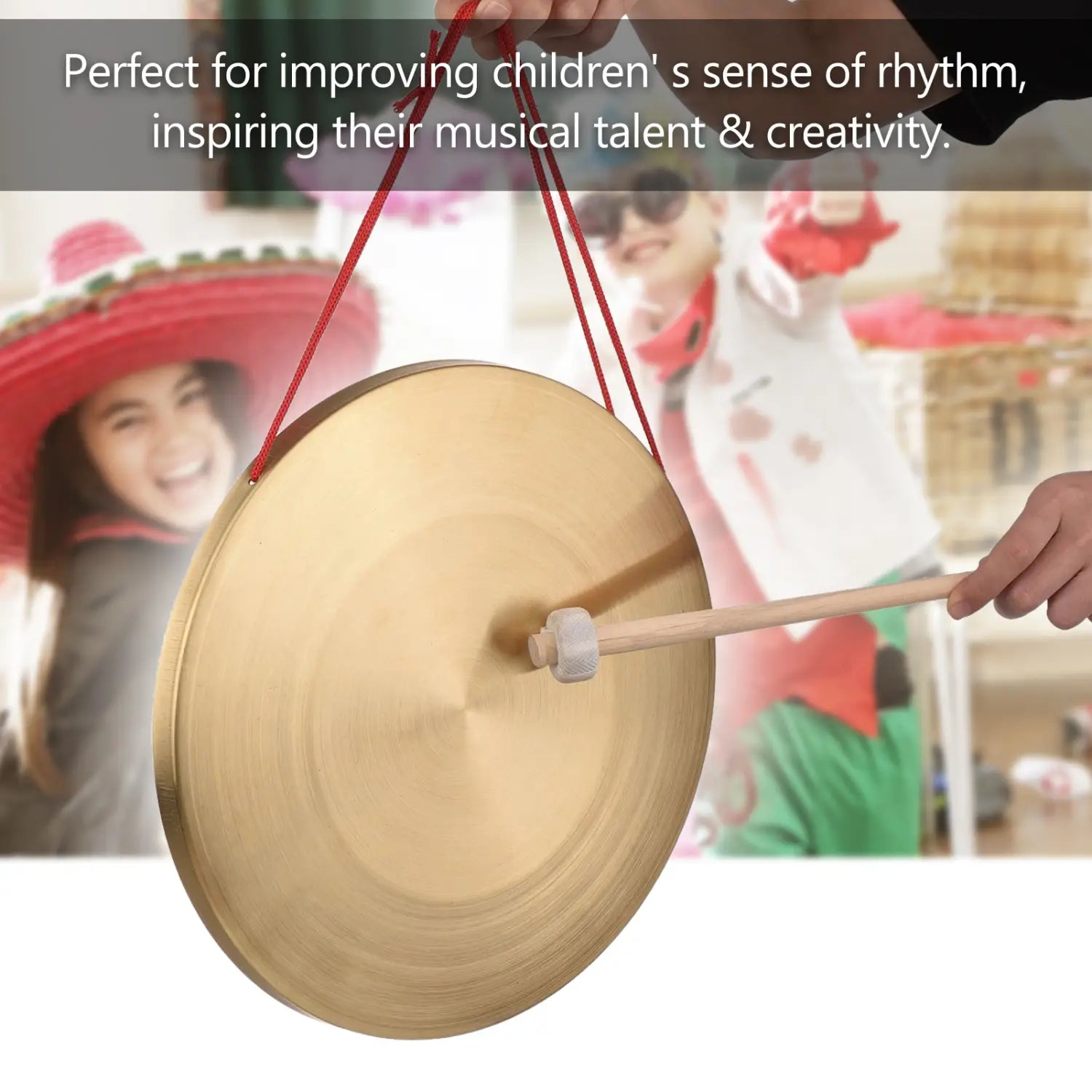 22 / 30 cm Hand Gong Cymbals Brass Copper Gong Chapel Opera Percussion Instrument with Round Play Hammer