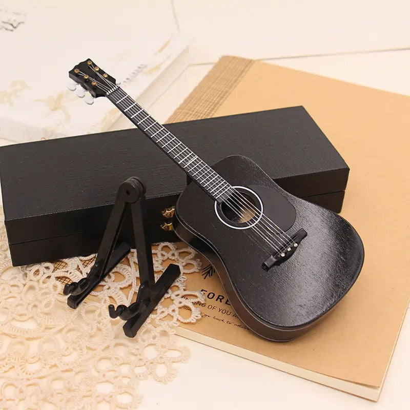 18cm 1/6 Wooden Musical Instruments Collection Decorative Ornaments Mini Electric Guitar With Support Miniature Model Decoration