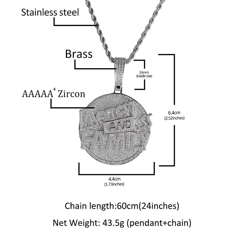 Hip Hop 5A+ CZ Stone Paved Bling Iced Out Letters Family Round Pendants Necklaces for Men Rapper Jewelry Gold Silver Color