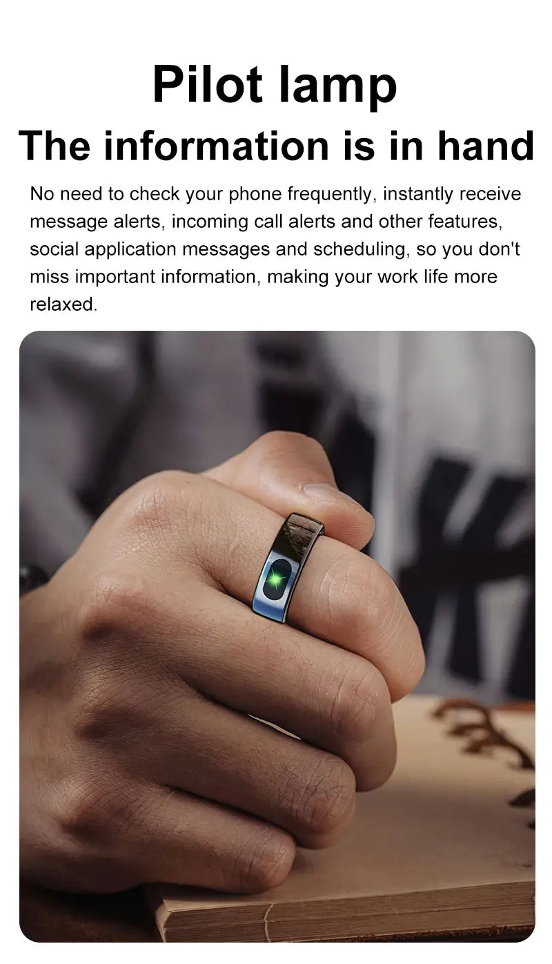 Smart Ring Health and Sleep Tracker Heart Rate Blood Oxygen Monitor Body Temperature Music/Video/Camera Control 5ATM Waterproof