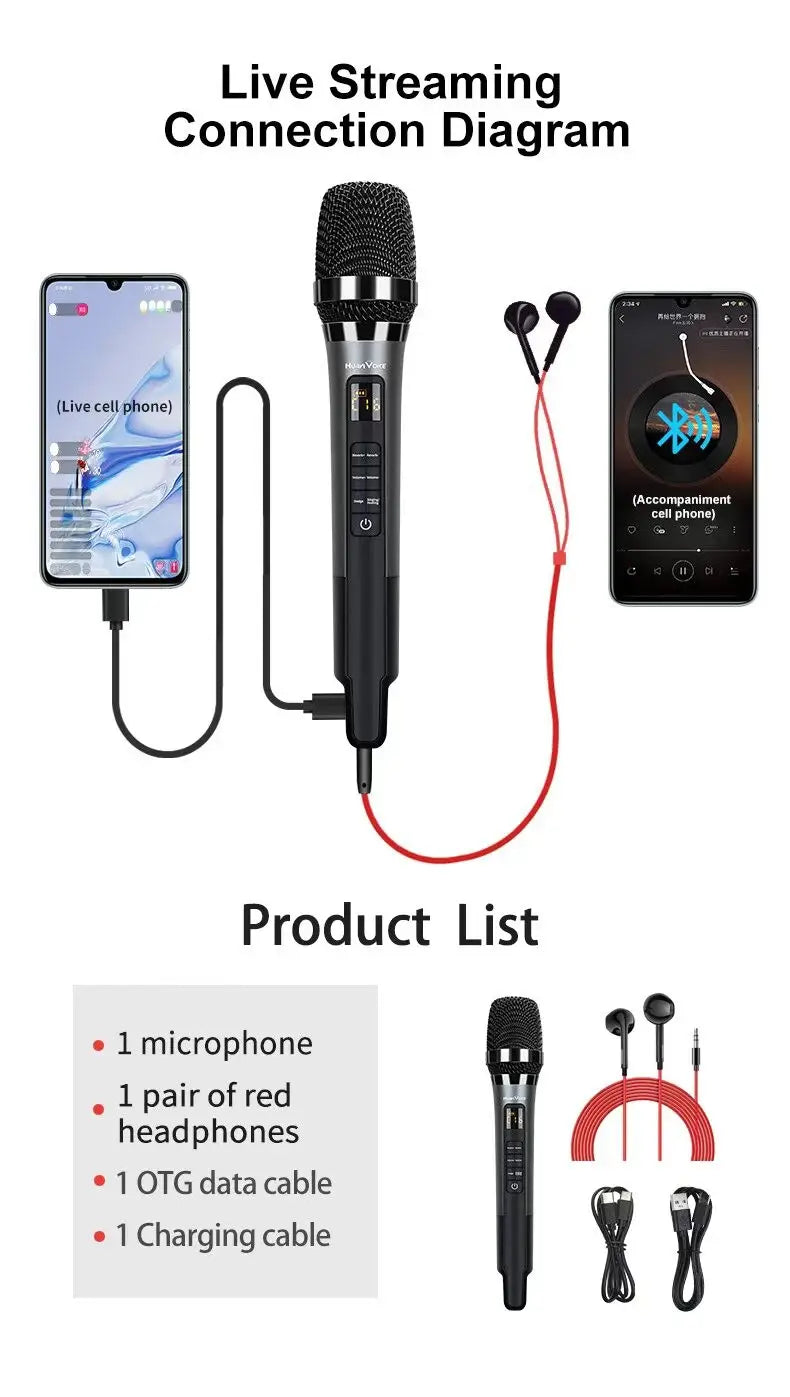TOFON H20 Live microphone with sound card karaoke singing on mobile phone rechargeable ， Bluetooth accompaniment microphone