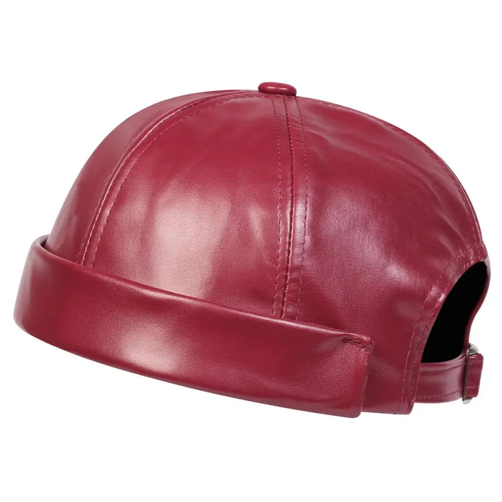New PU Leather Landlord Hat Streetwear Melon Skin Hat Retro Unisex Hip Hop Cap Autumn Men Women Adjustable Brimless Docker Hat