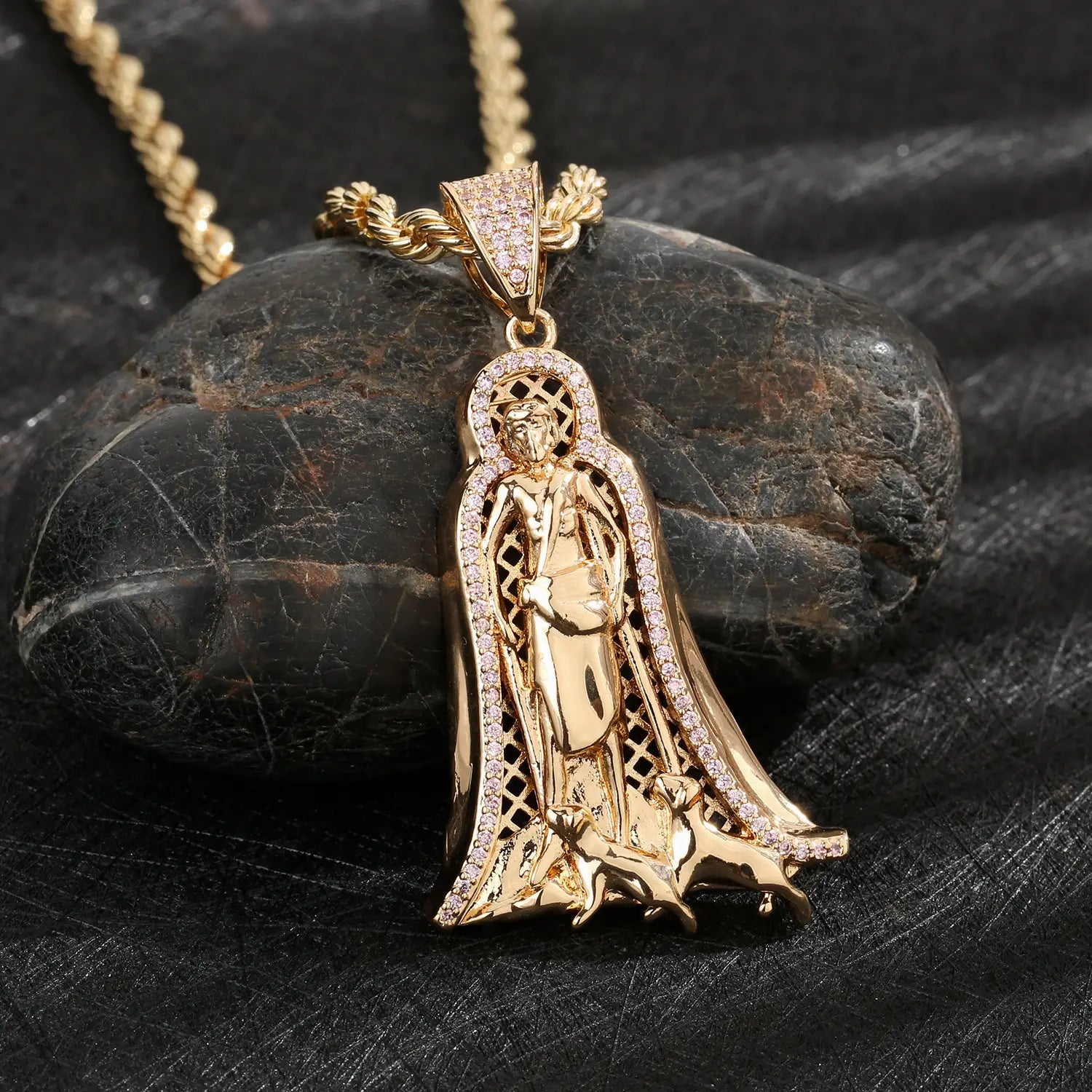 Hip-hop religious pendant for men and women made of copper plated with 14K gold wholesale available.