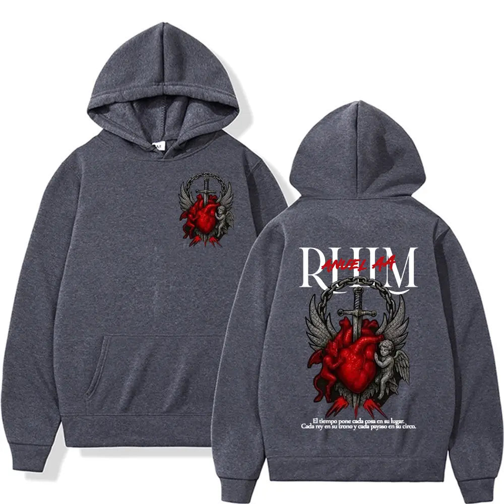 Rapper Anuel AA Rhlm 2 Album Tour Graphic Hoodies Men’s Clothing Oversized Hip Hop Gothic Long Sleeve Hoodie Comfort Sweatshirts