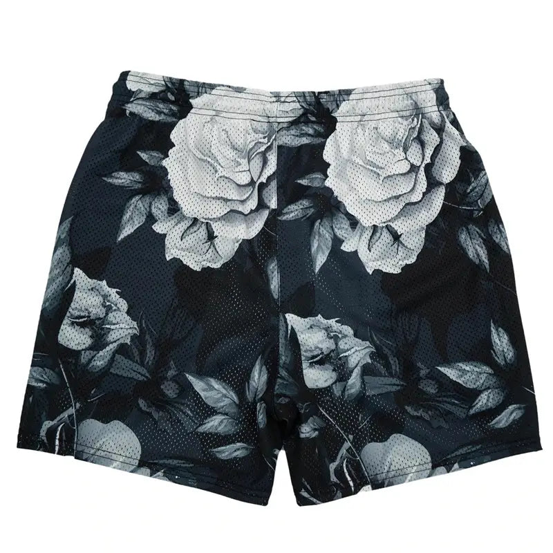 Summer New men short pant Rose Design Casual Shorts Street Hip Hop Fitness Polyester Fast Dry Breathable Embroidery Men Shorts