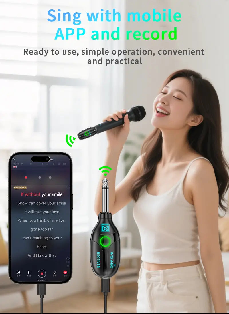 Wireless Microphone System (2 Transmitters + 1 Receiver) – HD Sound for Mobile Karaoke & PC Recording