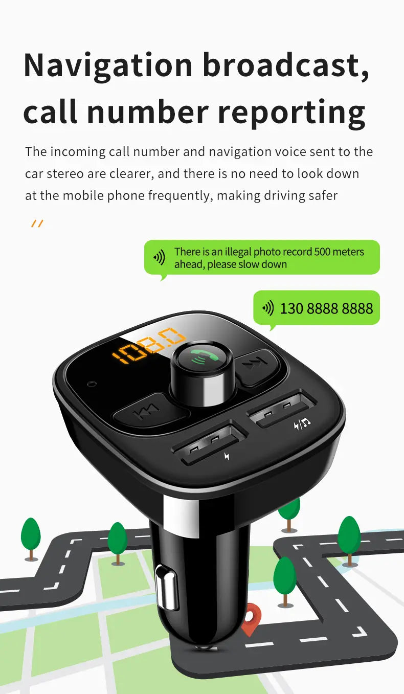 Car Mp3 Player Bluetooth 5.4 FM Transmitter Car Charger Adapter Dual USB Support TF Card & U Disk Hands-Free Call