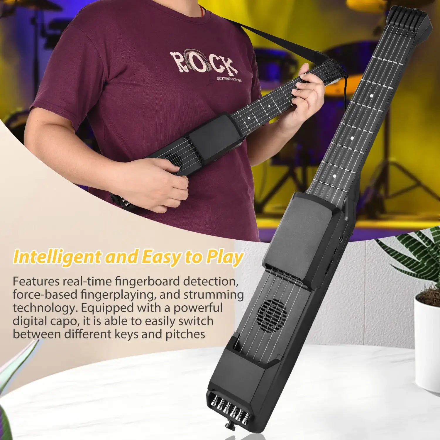7 Frets Smart Electric Guitar MIDI Multifunctional Guitar Silent Practice Digital Tuner Metronome Function Pocket Portable Folk