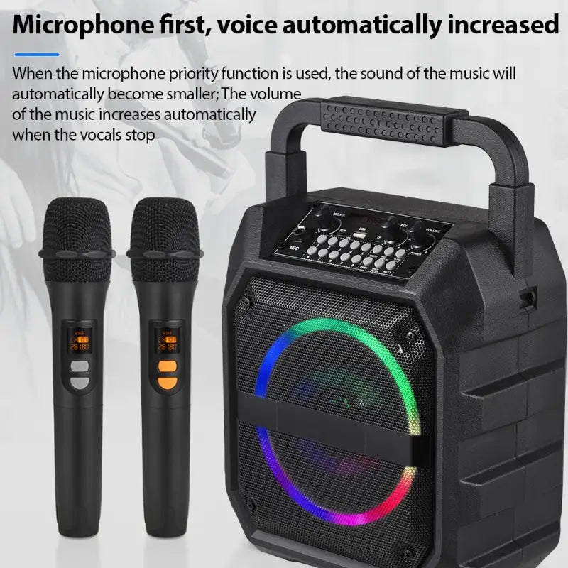 Wireless Musical Instrument Speakers Set Electronic Musical Instrument Accessories with 2 Microphone LED Color Light for Party