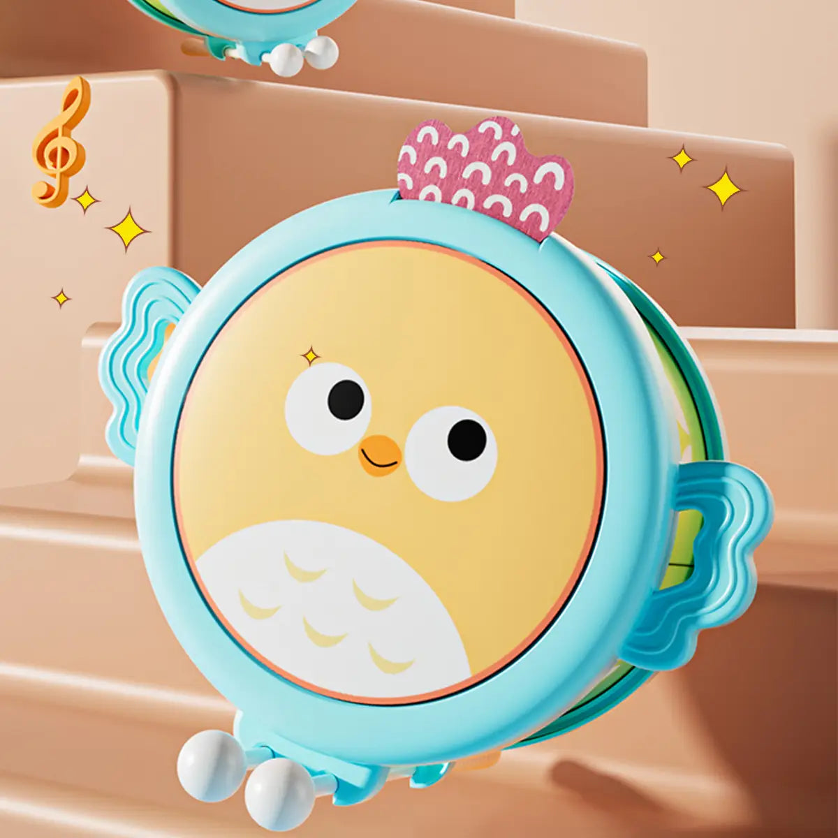 Owl Double sided Drum - Education Musical Instrument Cultivating Motor Skills Hand Eye Coordination and Brain Potential
