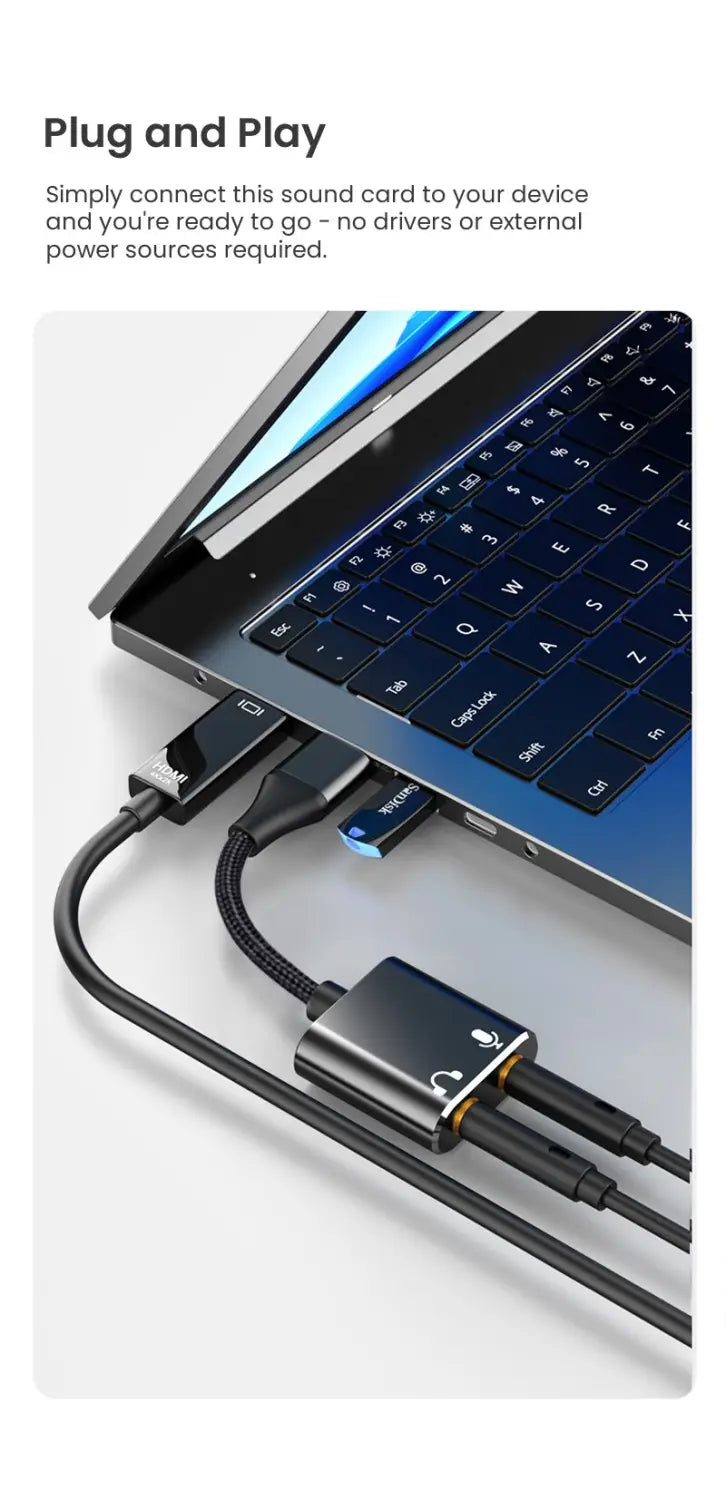 USB Sound Card Adapter with 3.5mm Headphone and Microphone Jack Braided Cable External USB Audio Adapter for Windows Mac Laptop