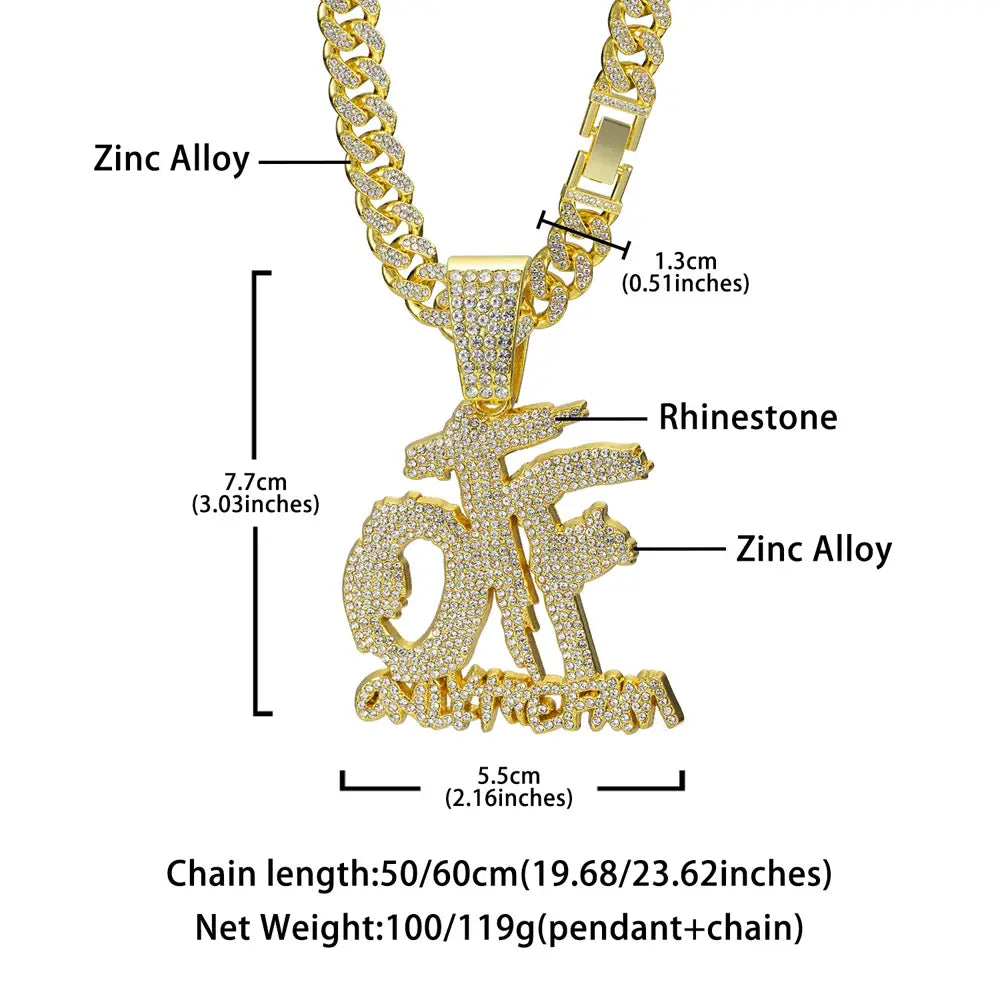 Hip Hop Fashion English Letter OTF Pendant Cuban Chain Necklace Suitable For Daily Wear By Men And Women Rock Party Jewelry
