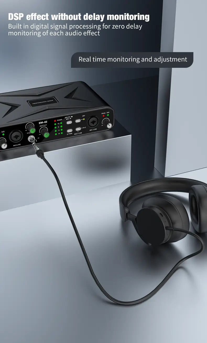 Sound Card Audio Mixer USB Audio Interface With Mic Preamplifier XLR/TSR/TS Ports 48V For Computer Recording Stream&Live Stream