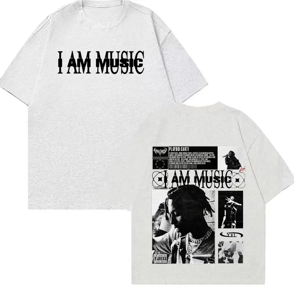 Rapper Playboi Carti I AM MUSIC Album Logo T Shirts for Men Harajuku Hip Hop Vintage T Shirt Casual Comfort pure Cotton T-shirts