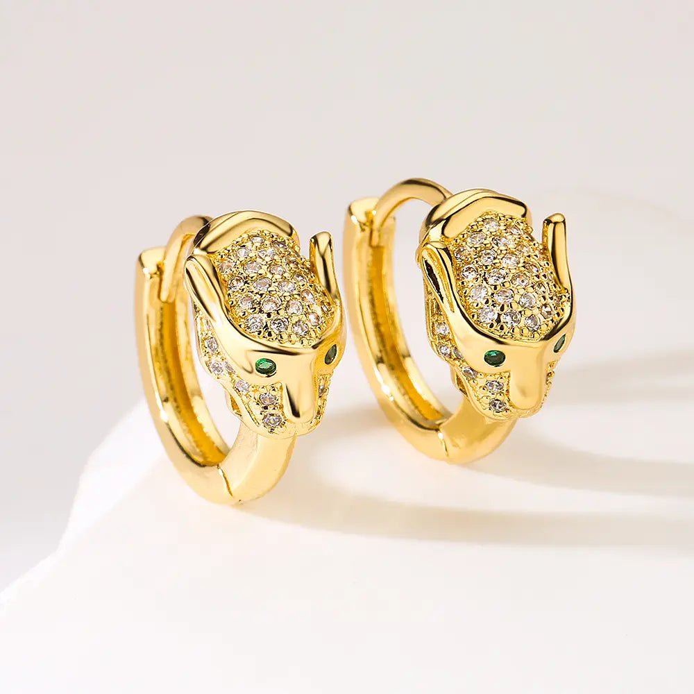 Hip-hop High Quality Leopard Hoop Earrings For Women/Girls Stainless Steel With AAA CZ Stone Row,Elegant Jewelry