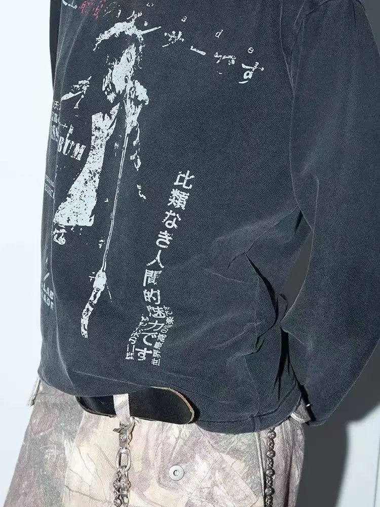 Hip Hop Vintage 2000s Casual Letter Print Y2k Long Sleeve O-Neck Streetwear Harajuku Gothic Tee Crop Top Men Clothes ropa hombre
