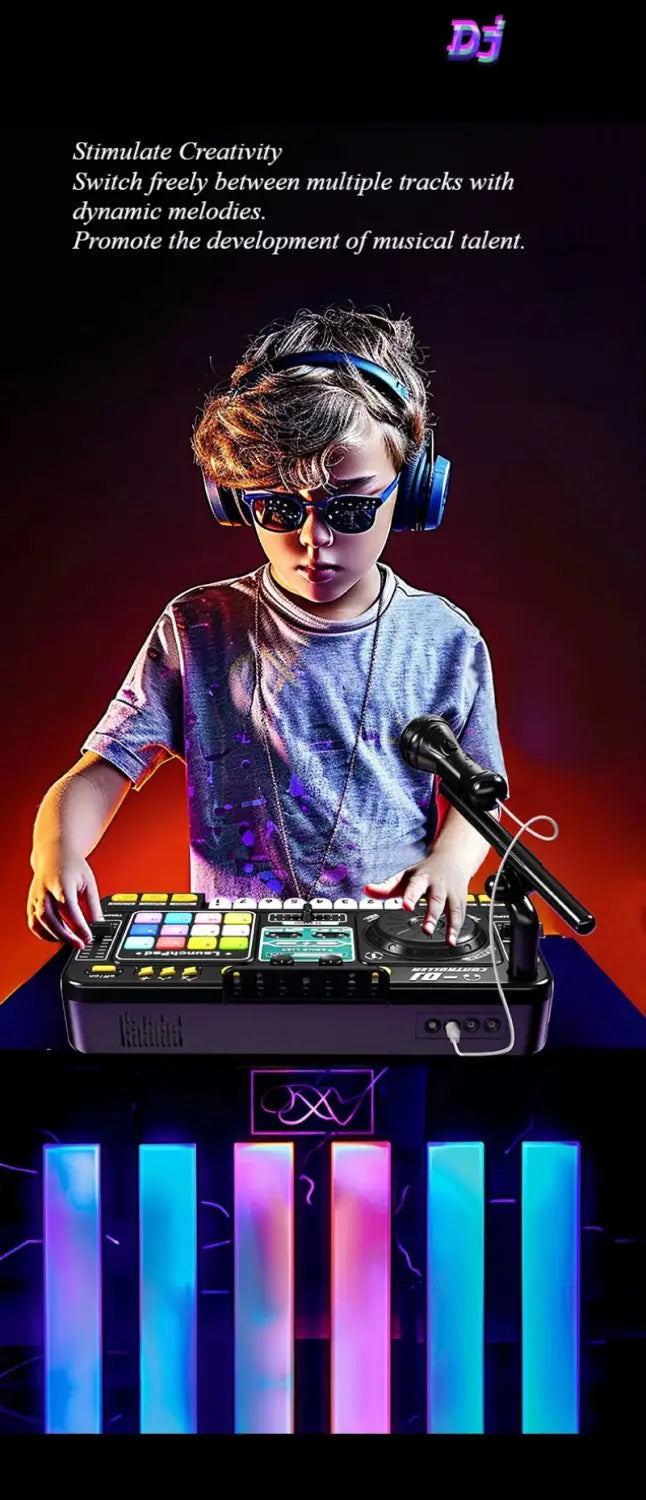 Kids Simulation DJ Mixer Controller Toys Multifunctional Music Effects Electronic Learning Game Birthday Gift for Children DJ