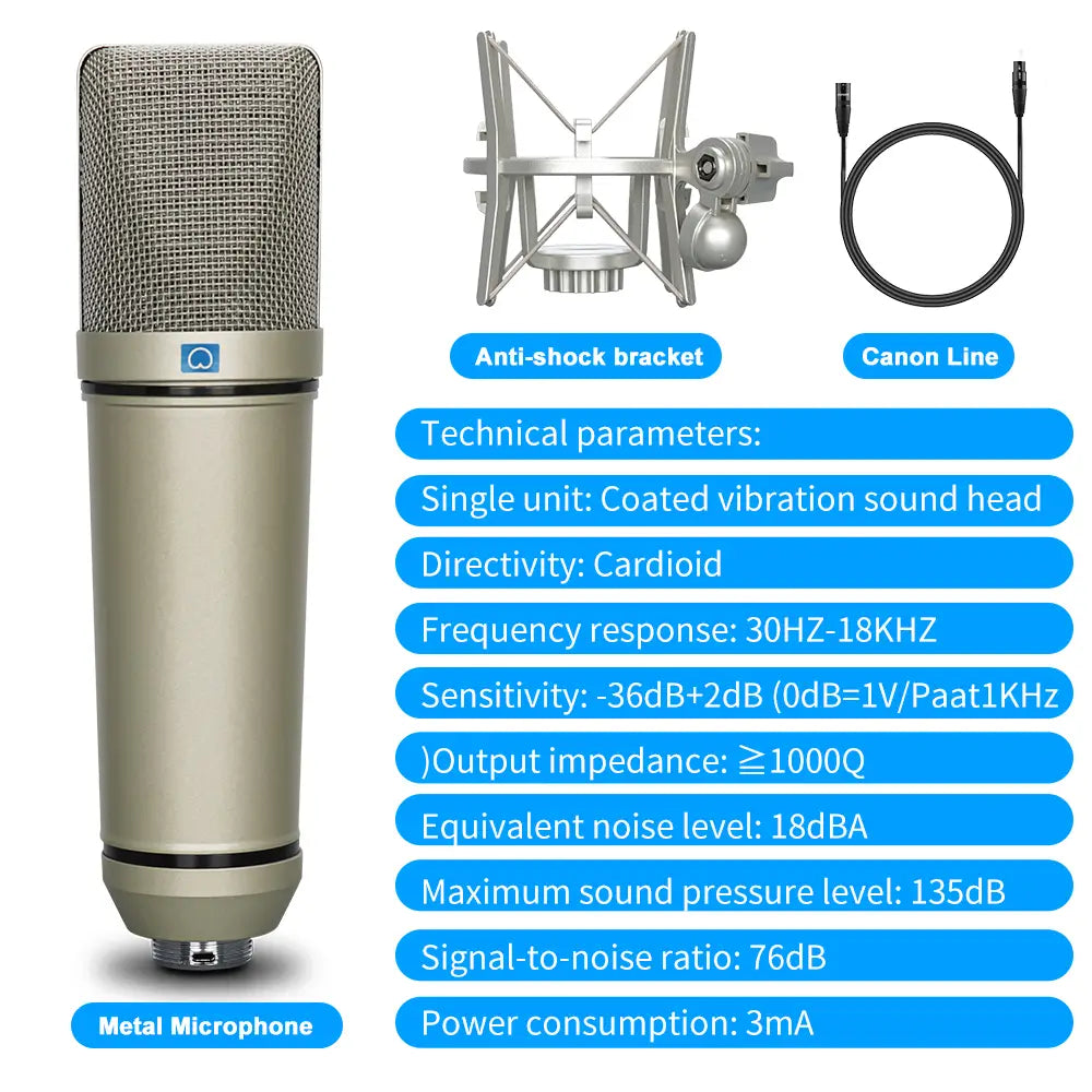 LEUS U87 AI XLR Condenser Microphone Professional Cardioid Studio Mic for Recording Podcasting Voice Over Streaming Home Studio