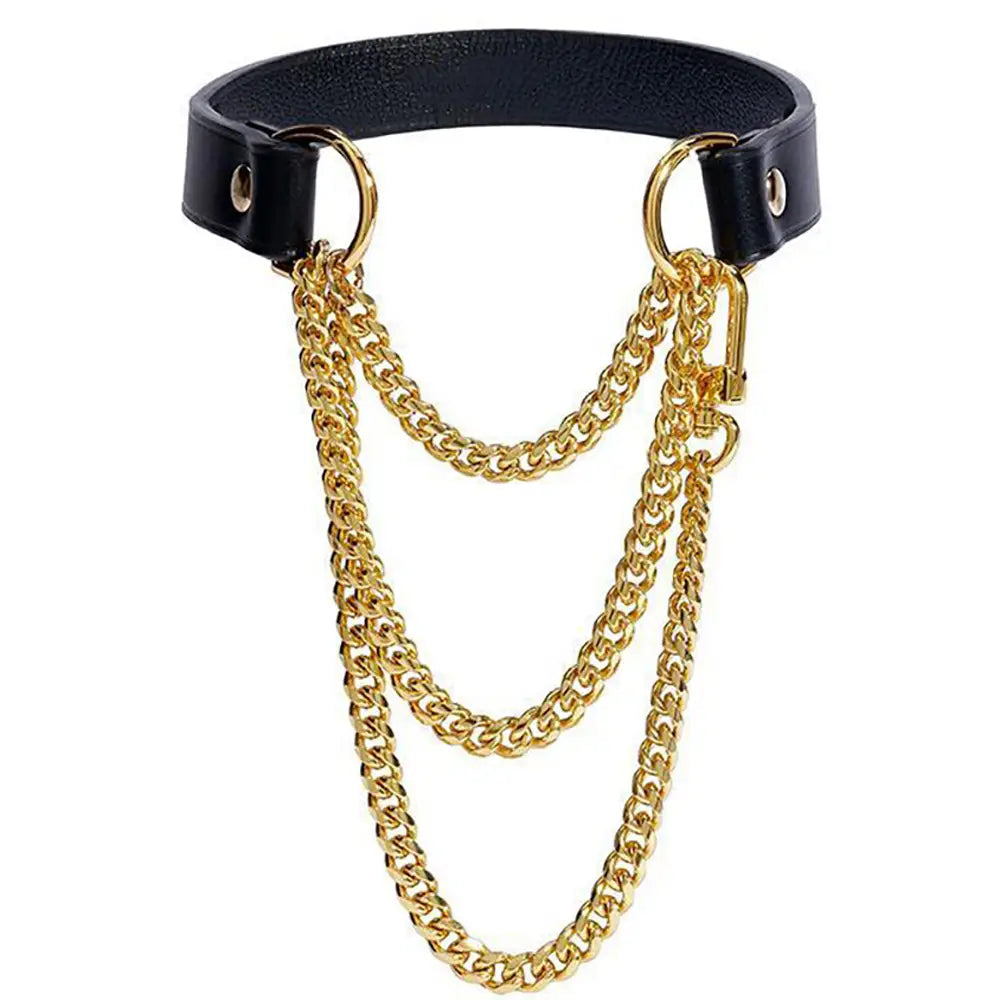 Handmade Black PU Leather Choker Collar For Women Adjustable HiphopTriple-Layer Slip Chain Necklace Fashion Jewelry Necklace