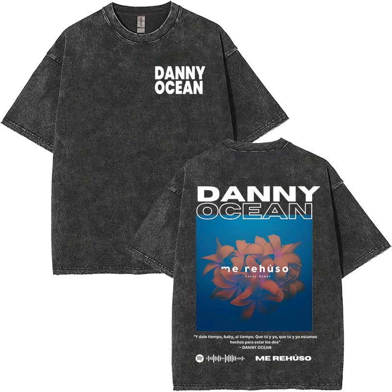 Rapper Danny Ocean Harajuku Letters Print Merch Vintage Washed T-Shirt Mens Hip Hop Crewneck Casual Y2K Tshirts Unisex Teenagers