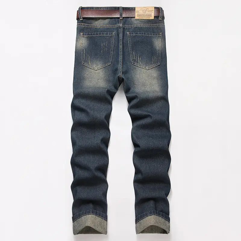 Hip-hop Ripped Men’s Jeans Spring New Rock Motorcycle Denim Pants Retro American Streetwear Hole Loose Straight Trousers