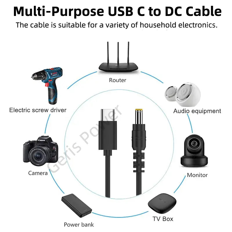 USB Type C PD to DC 5.5x2.1mm Power Supply Cable 9V 12V 15V 65W USB C Cable Adapter for LED Strip TV BOX Camera Wireless Router