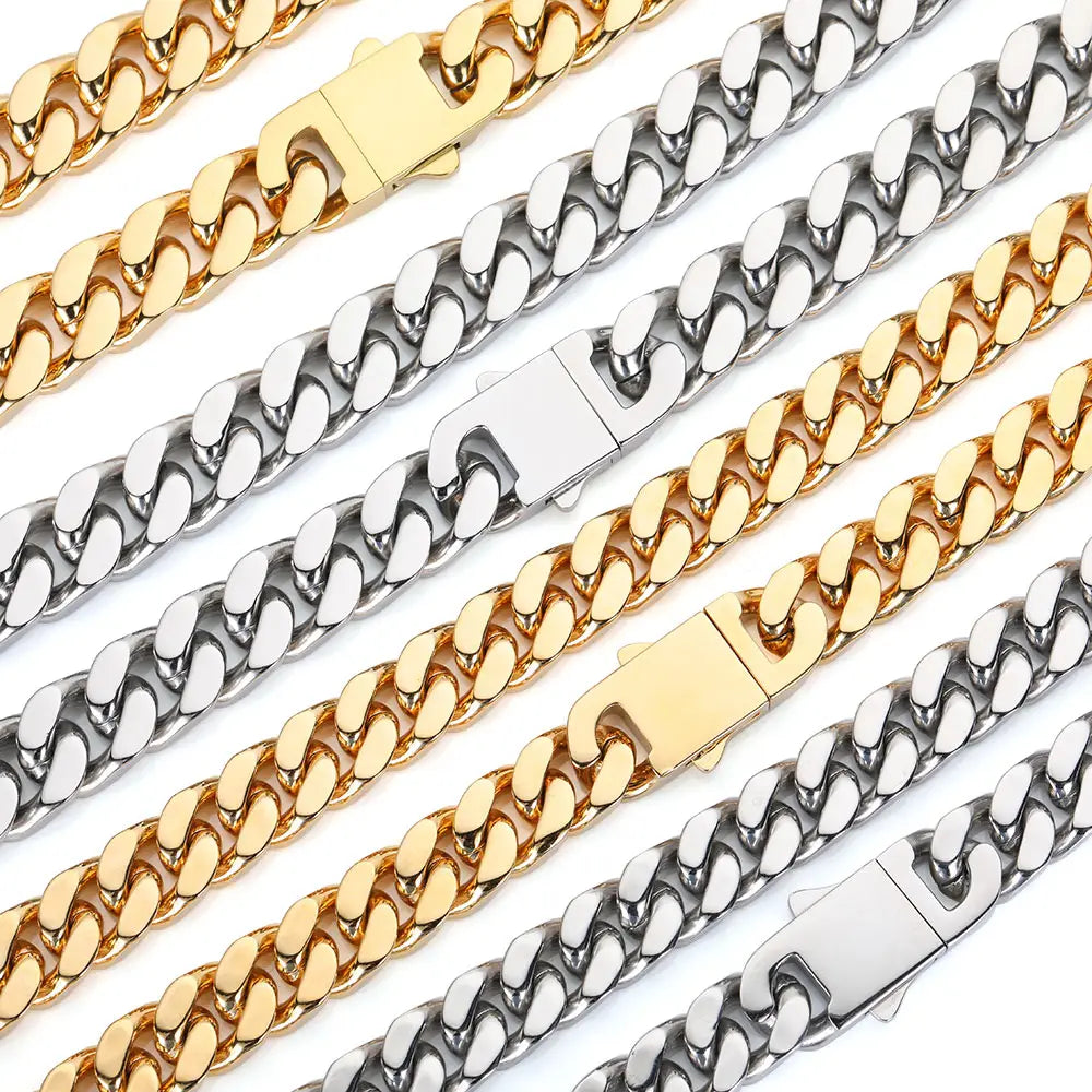 Wholesale Hip Hop Jewelry Stainless Steel Men Flat 4 Side Curb Cuban Link Chain Necklace For Men Drop Shipping