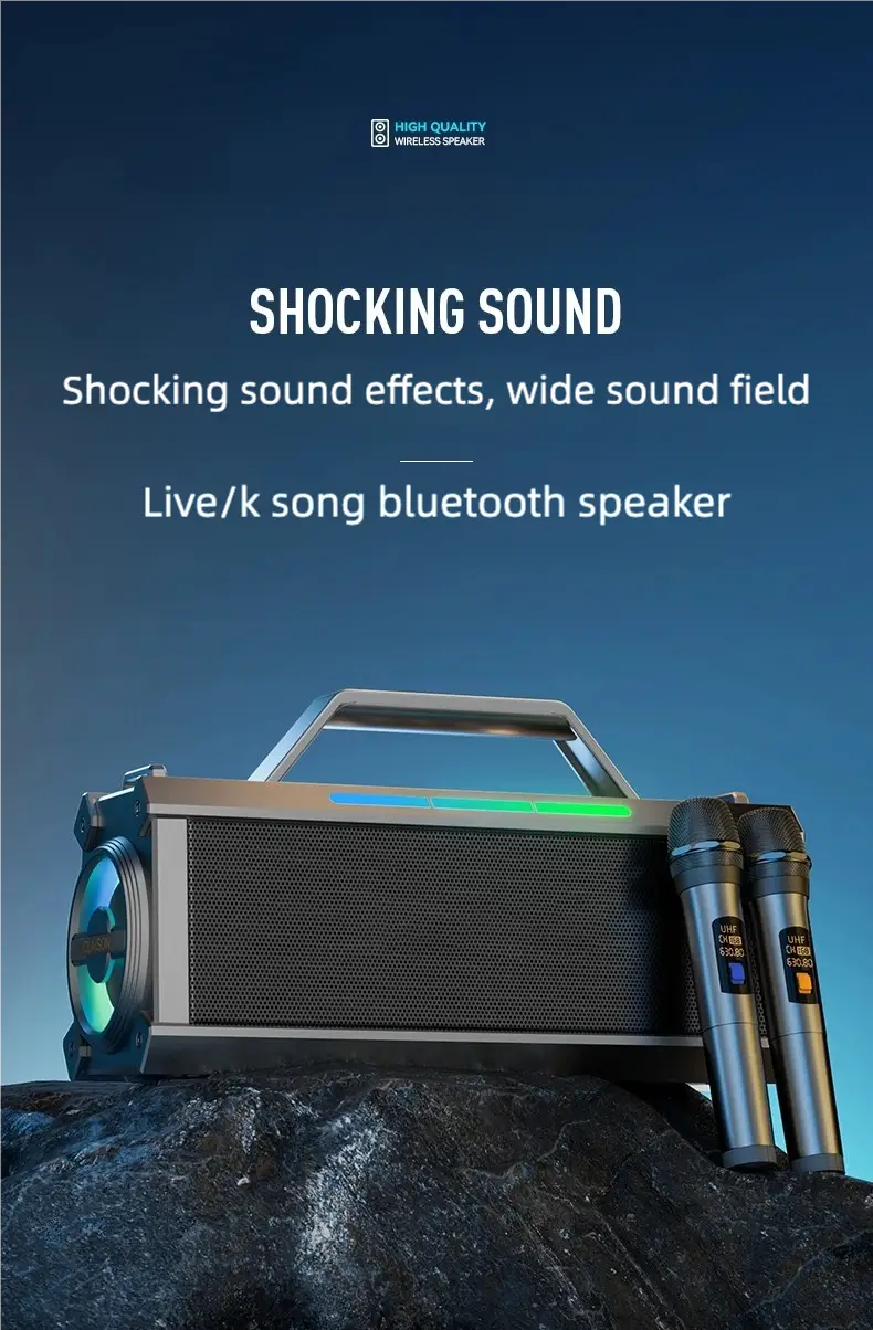 Portable Karaoke Machine with 2 Microphone Three Echo Levels Indoor and Outdoor Modes Deep Bass Supports AUX TF USB