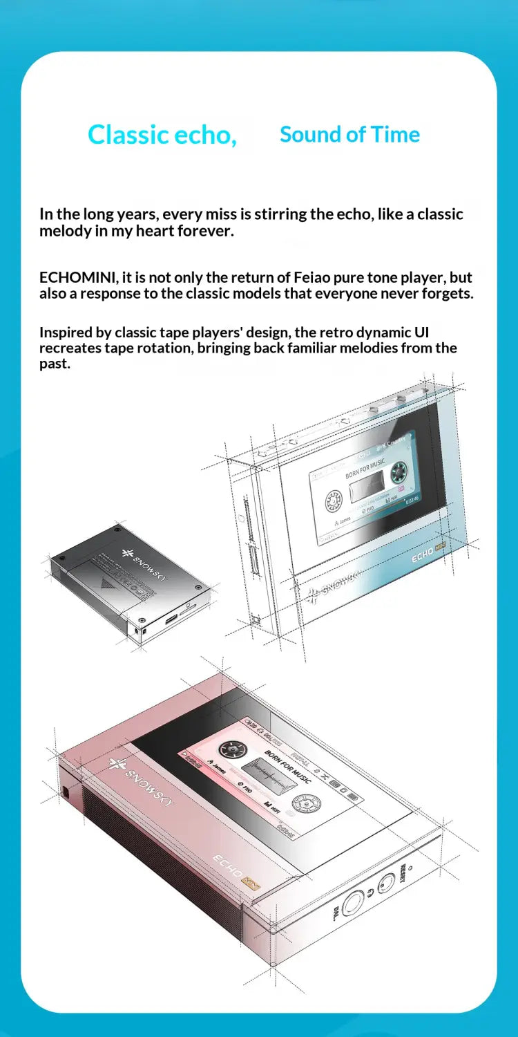 Fiio Snowsky Echo Mini Wireless Bluetooth Mp3 Mini Walkman 8GB Custom Support Dsd Retro Portable Bluetooth Player Music Gift Man