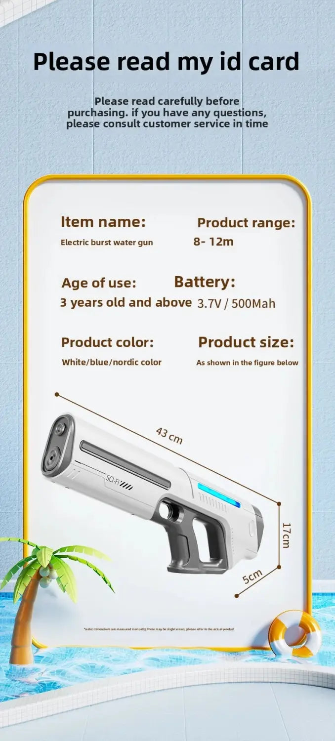 Electric Water Guns for Adults Powerful Squirt Automatic Suction Water Storage Gun Blasters Summer Outdoor Game Toy for Boy Kid