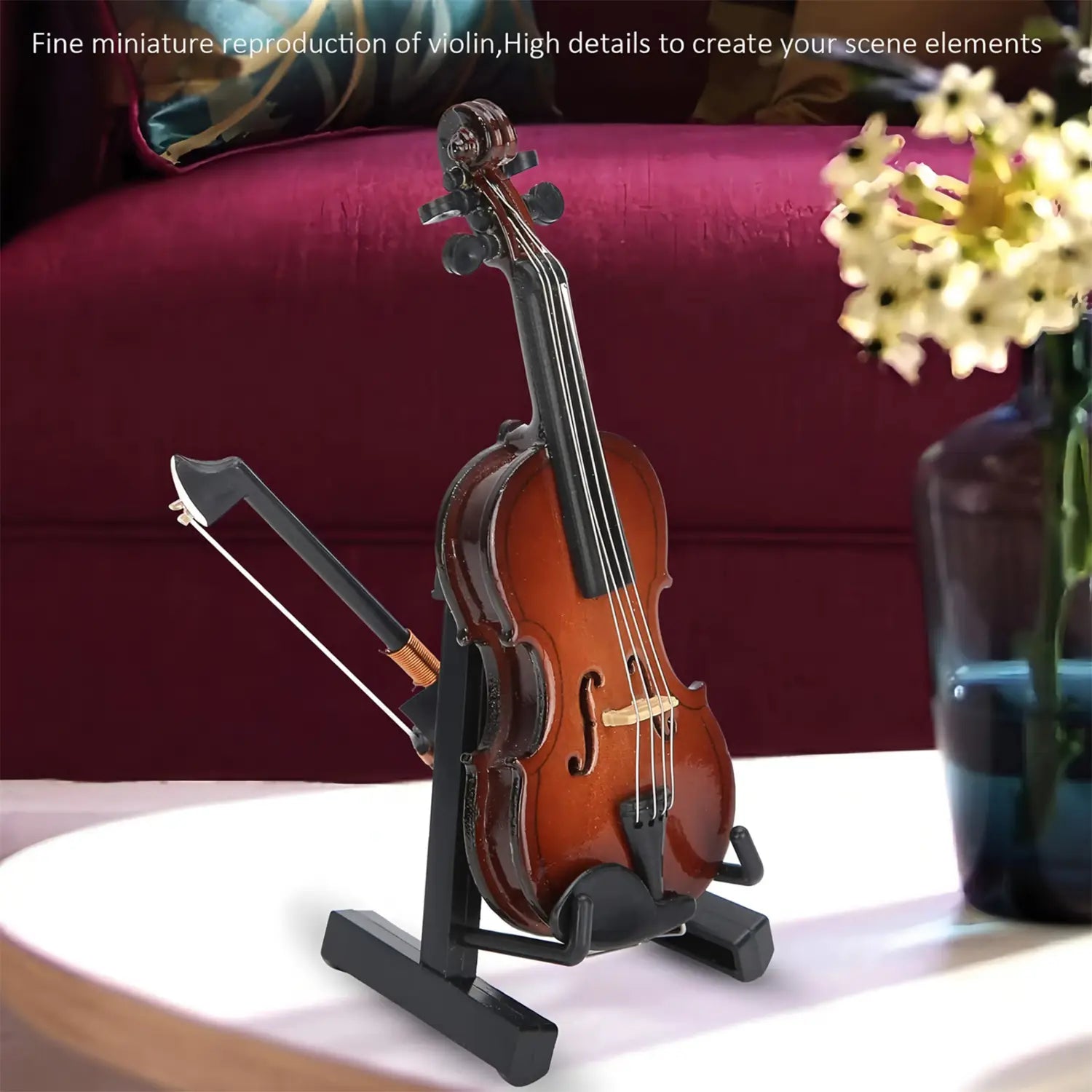 Mini Violin Model with Stand Basswood Wooden Musical Instrument Home Decor for Musicians Music Lovers Display Decoration