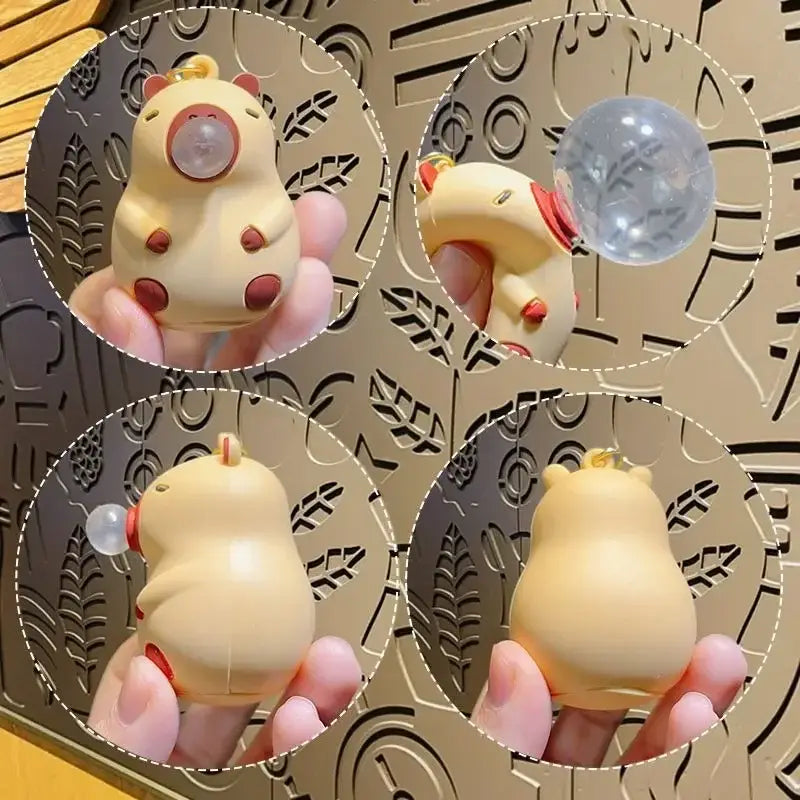 Capybara Doll Pinch Music Keychain Toys Squeeze Spit Bubble Decompression Toy Children’s Schoolbag Doll Pendant Decoration