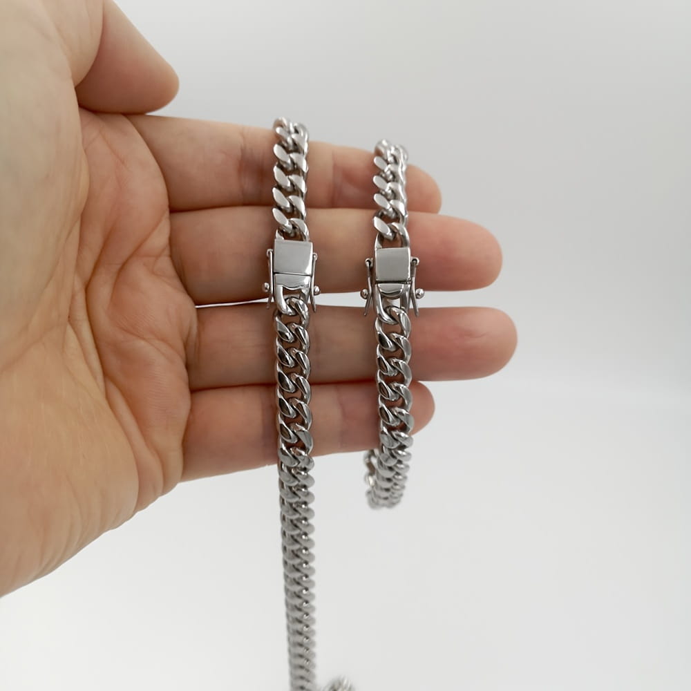 8mm Hip Hop 316 Stainless Steel Jewelry Miami Cuban Link Chain for Men Woman Rapper Rock Waterproof Necklace Jewelry