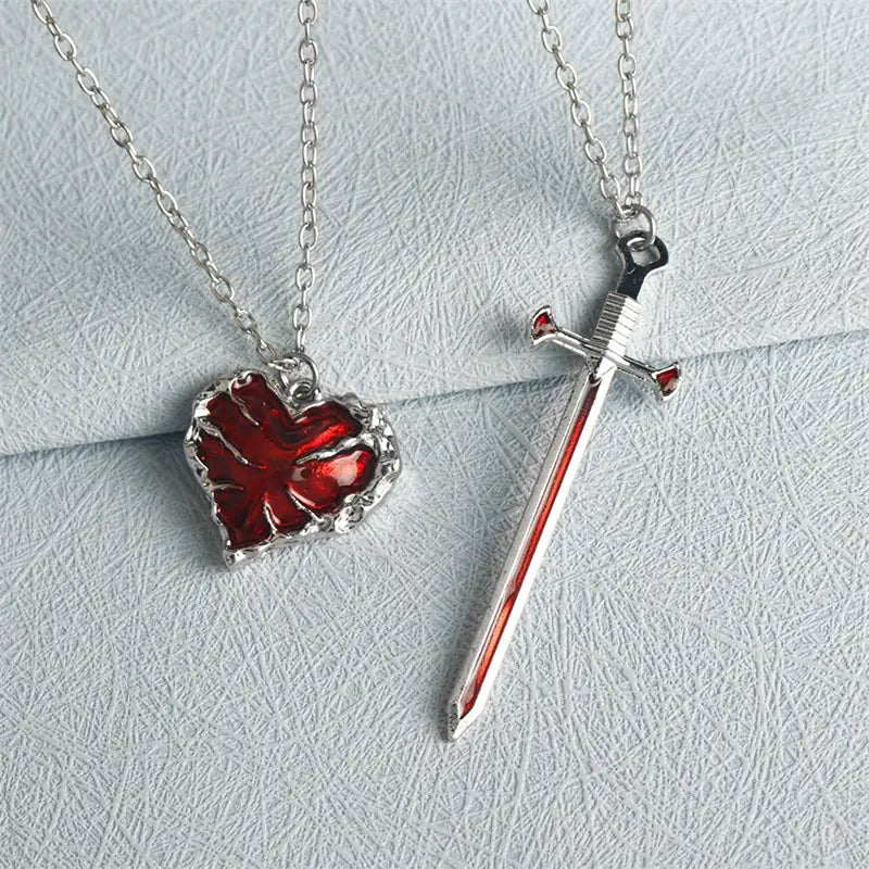2pcs Swords Heart Pendant Necklaces for Women Men Cool Punk Heart Matching Necklaces Couple Friendship Fashion Jewelry Gift