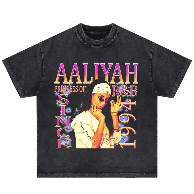 Hip Hop Vintage T-Shirt Aaliyahs Baby Girl Purple Bootleg Print T Shirts Harajuku Streetwear Summer Casual Loose Tops Unisex